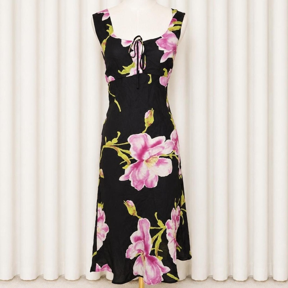 ₊˚❀༉‧₊˚ Y2K Jonathan Martin Black Floral Midi Dress ‧₊˚❀༉